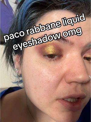 mini vlog/review NOT AN AD ‼️‼️#fyp #BeautyTok #goldgoth #glittermakeup #metallic #bluegirl #pacorabanne #eyeshadow #grwm 