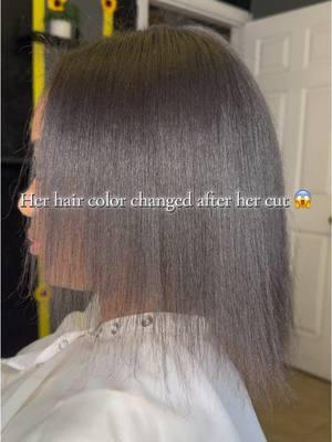 Her Hair Color Changed After Her Cut 😱 #silkpress #orlando #fyp #foryou #healthyhair #bobcut #naturalhair #cuts #bob #megantheestallion #star #foryoupage #blowout #salon #blackhair #sbmeasures #blackgirlmagic 