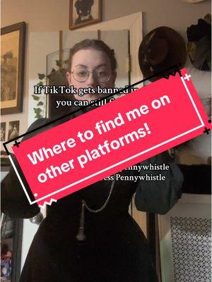 I feel like we do this every six months, but in case this is the one that sticks here’s my other socials. I’m very sorry to the creators who have to worry about losing this as a major source of income 🖤 #tiktokban #selfpromo #victorian #historicalcostume #historicalfashion 