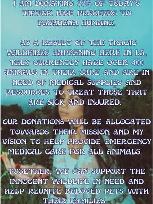 ✨ PARTY WITH A PURPOSE ✨ I’m doing a 12 hour livestream marathon today on #TikTokLIVE and donating a portion of the proceeds to @Pasadena Humane Tune in to my live DJ sets to join the party. We’re going to rave as we raise funds to help this incredible organization continue to provide shelter and medical care to pets and wildlife that have been injured and displaced from the #LAWildfires Together, we can make a difference one beat at a time 🎶🤍✨ #ravecommunity #ravetok #partywithapurpose #partywithapurposefoundation #musicforhealing #musicforhopeandrecovery #musicislove 