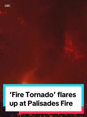 Aerial video shows the moment flames from the Palisades Fire formed what looked like a "fire tornado." The "fire tornado" can be fueled by intense heat and high winds. That's according to the National Weather Service. #fyp #foryoupage #palisadesfire #wildfire #firetornado #tornado #caughtonvideo #pacificpalisades #news #abc7news 