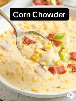 Delicious corn chowder using fresh corn when it's in season or canned or frozen when it's not. It's so easy to make and packed full of flavor! #cornsoup #cornchowder #chowder #soupseason 