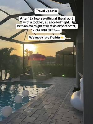 WE MADE IT!!! This Airbnb is absolutely GORGEOUS and it’s hugeeeeee!! It may have been gloomy and cloudy when we arrived but the sun came out for a pretty sunset.. 😍☀️ #travel #travelwithkids #travelwithtoddlers #toddlers #toddlersoftiktok #florida #floridavacation #vacationwithkids #mom #momtok #motherhood #traveldisaster #wemadeit #toddlermom 