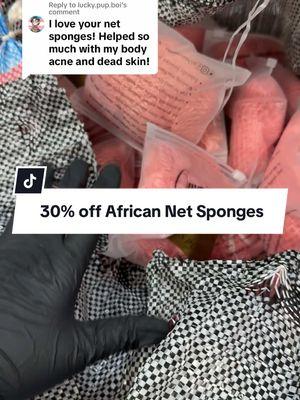 Replying to @lucky.pup.boi our African net sponges are currently 30% off right now, get them now while supplies last.  . #tiktokban #tiktokbanupdate #africannetsponges #selfcaretiktok #showeroutinetok #omascosmeticsafricannetsponges 