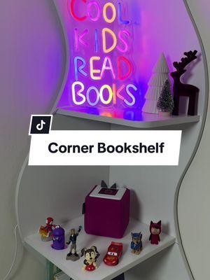 The way his face lit up when he saw it 🥹 #bookshelf #booknook #cornerbookshelf #kidsbooktok #kidsroomideas 