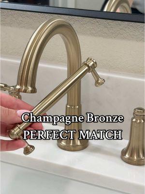 Replying to @Shelby Ray Perfect match 🤝 for delta champagne bronze!!  Liberty is the sister company to Delta so their champagne bronzes are made to match! We have the Charmaine knobs and pulls in 5 1/16” shown here in our primary bathroom.  Available at @The Home Depot  #bathroommakeover #bathroomdesign #cabinethardware #bathroomrenovation 