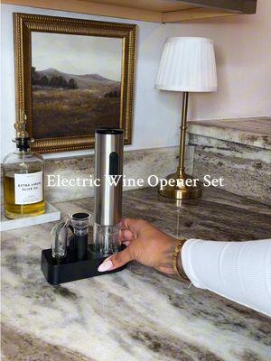 This one’s for my alcoholics 🍷🙃😉 Jk! This is perfect to have on a bar cart or in your home in general. No more tussling with bottles & corkscrews.  #wineopener #wine #barcart #electricwineopener 