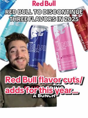 Red Bull is set to discontinue three flavors this year, as well as add a whole bunch more over the course of 2025. Here’s a summary of what we know so far about what we expect is both coming and going. If you’re interested in more soda news, check out my friend @SodaSeekers - 40k+ on IG who helped make this video possible.  Is your favorite Red Bull flavor getting discontinued? #energydrink#foodnews#redbull#soda#caffeine#beverage#drinktok#snacks#coffee#energydrinks#fyp 