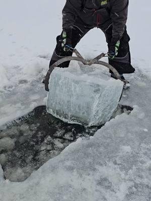 Huge Ice Cube! #ice #icetongs #darkhousespearing #icefishing #minnesota #icesaw 