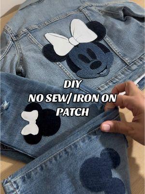 Fun and easy way to make your own iron on patches. You can use any type of fabric. #creatorsearchinsights #DIYPantsDesignIdeas #nosew #irononpatches #irononpatchdesign #patchdiy #minniemouseironon #denimpatchwork #distressedjeans #girlsfashion #toddlerboyfashion #patchworkjeans #diyjeans 