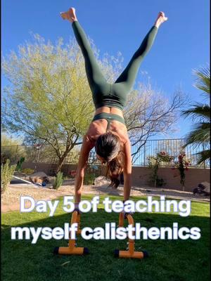 Day 5 of teaching myself calisthenics. I am definitely getting sore but I think I am improving?! #calisthenics #calisthenicsbeginner #handstand #fitmom #pilates #yoga 