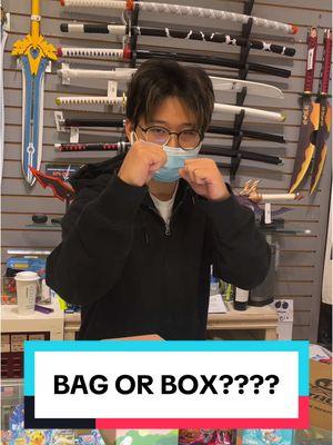 Would you like a bag or box? 😌  🔥 Katachi is open Monday through Sunday, 11AM to 7PM. We are located in San Francisco’s iconic Japantown. Find us in the west mall. 🔥 we upload new items weekly on katachisf.com. Get free shipping when you spend $49 or more.  #katachisf #animestore #animeshop #retailthings #retailproblems #retaillife #retailmemes 