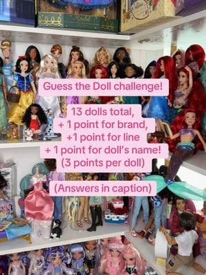 How many did you guess? 13 dolls total, 39 possible points! Also sorry in advance if this introduces you to a new doll to add to your wishlist 😆 part 2 coming soon!   ANSWERS  1: Disney Store, Story series Ariel 2: MGA, series 4 Mila Berrymore  3: Hasbro, genie chic Audrey 4: Disney Store, hair play Elsa 5: Disney Store, ily holiday 3 pack (unnamed queen) 6: Mattel, birthday celebration Rapunzel  7: Disney Store, premiere Cinderella 8: Disney Store, 17” singing Anna  9: MGA, pacific coast Hali Capri 10: MGA, series 1 Nicole Steel 11: Disney Store, singing Cinderella  12: Mattel, 100 years of Wonder Tiana  13: Mattel, dress to impress Madison 🔖 winx dolls, barbie dolls, bratz dolls, disney princess dolls, monster high dolls, lol surprise dolls, rainbow high dolls, doll community, doll collection, doll review, doll collector, collector things, toy collector, toy unboxing, toy blogger, doll blogger #dollcollector #dollcommunity #disneydolls #bratzdolls #barbiedolls #disneyprincess #lolsurprisedolls #rainbowhighdolls #winxdolls 