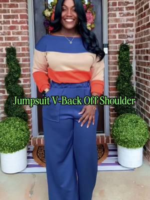 Colorblock Off Shoulder Long Sleeve Jumpsuit V-Back. #jumpsuit #wardrobeme #TikTokShop #CapCut 