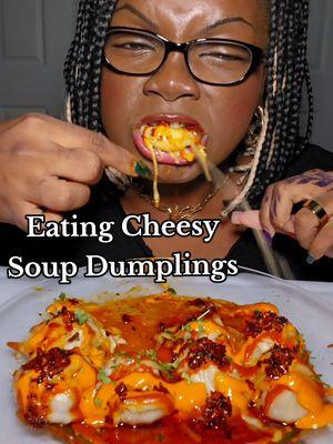 Idk if I can ever eat soup dumplings without cheese ever again! #soupdumplings #Cheesy #asmr #mukbang #eatwithme #cheesepull 