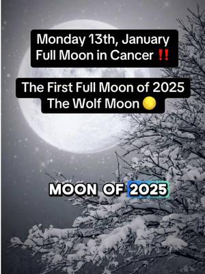 Monday 13th January 10:27AM GMT 5:27PM EST we have the first full moon of 2025.  What are your plans? Drop a comment below 🌕🌓⭐️✨💫 #fullmoon #fullmoonjanuary2025 #wolfmoon #fullmoonvibes #fullmoonenergy #fullmoonincancer