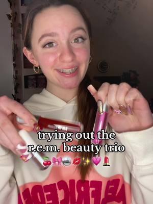 these are my new favorite makeup products 🍒🎀🪩💋✨💗💄@r.e.m. beauty @arianagrande  • • • #fyp #viral #trend #taylorcurrier #microinfluencer #rembeauty #makeup #beauty #makeuptrio #lipgloss #lipbalm #liquideyeshadow #arianagrande #TikTokShop #review #sale #january2025 