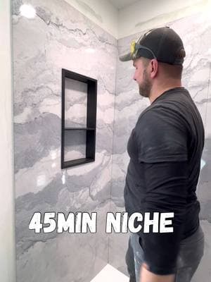 🚨45 Min Niche!🚨This @CASTICO is the easiest nice that I have ever done.   I went the extra mile and added the cut out piece of the wall to the back of the niche. If you want you can leave it all black. This is a better result than most professional can deliver! Best part it only took 45 min!  #construction #homerenovation #renovation #DIY #realestate #design #entrepreneur #tools #remodel #interiordesign #carpentry #woodworking #DIY #designer #homedecor #homesweethome #bathroomdesign