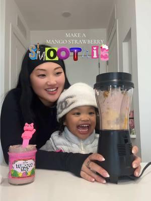 So yummy and approved by chrome 😂🥰🎀 🥭🍓 #momanddaughter #MomsofTikTok #toddlersoftiktok #toddlermom  #smoothie #toddlerrecipes #coconutcult 