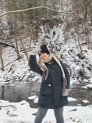 Why not dance in front of a waterfall? ❄️ #highfalls #Hiking #hikingszn #hikingadventures #upstateny #upstatenewyork #naturetiktok #winter #winterhiking #traveltiktok #newyork 