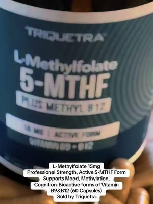 Description • Active Form of Folate: L-Methylfolate (15mg) is a maximum dose of the the bloodstream-ready form of Folate or Folic Acid (vitamin B9). It is bioactive and does not require processing or breakdown by the body. This is crucial for those with methylation issues that cannot properly process folic acid. • Essential Methyl B12 Cofactor: Methylcobalamin B12 and Methylfolate have co-dependent relationships. Both are crucial in the body's methylation processes. Methylfolate cannot complete the methylation process and breakdown of homocysteine without Methyl B12. • Brain, Mood, Energy Support, Cardiovascular, Nitric Oxide & Nerve Support: Essential to neurotransmitters production involved in concentration, sleep, energy, & mood.* Supports heart health and nerve function by supporting healthy homocysteine levels and nitric oxide production. #methylfolate #triquetra #b12 #triquetrasupplements #TikTokShop #allaboutollie #trending #fyp #triquetrahealth #lmethylfolate #trendingvideo #lmethylfolatecapsules 