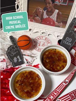 Zeke’s crème brûlée!  I love how the entire school hated on Troy for singing and dancing, then did the exact same thing all throughout lunch. 😆  INGREDIENTS:  -2 cups heavy cream  -2 tsp pure vanilla extract  -1/4 tsp salt  -5 egg yolks  -1/2 cup granulated sugar  -6-8 tbsp granulated sugar (for topping)  INSTRUCTIONS:  1. Preheat oven to 325°F.  2. Boil a pot of water for the water bath and place aside.  3. In a medium pot, add heavy cream, vanilla and salt. Whisk and let simmer over medium-low heat for 5 minutes.  4. In a mixing bowl, add 5 egg yolks and 1/2 cup granulated sugar and whisk until smooth.  5. VERY slowly, add the hot cream a little bit at a time to the egg mixture. (You want to make sure the eggs don’t become scrambled, so go slowly!)  6. Carefully pour the mixture into ramekins and place into a shallow dish. Pour the boiling water into the shallow dish, about halfway up the sides.  7. Bake for 40 minutes until the middle is slightly wiggly.  8. Place in the fridge to set for at least 4 hours-overnight.  9. Once set, top with sugar and blow torch it until you get a delicious golden brown caramelization.  10. ENJOY! 🍮📣🏀  #highschoolmusical #cremebrulee #zeke #sharpayevans #troy #gabriella #dessert #cremebruleerecipe #Recipe #hsm #disney #disneyfoods #disneyfood #moviefood 