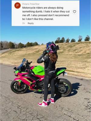 Thots and pears to Mr Polaris 💚🩷 #motorcycle #moto #femalebiker #femalerider #biketok #biker #northcarolina #motolife #funny #cardo #insta360 #ninja650 #kawasaki 