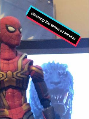 Violating the terms of service is a big No No. also here’s a new figure!  #godzilla #godzillakingofmonsters #godzillafigures #shmonsterarts #gmkgodzilla #godzilla2001 #godzillafunny #shfiguarts #spiderman #godzillanation #kaijukingdom #kaijugroupie 