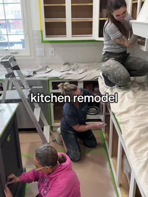 new house kitchen remodel week! the cabinet crew is here to completely transform the space. they absolutely crushed the prep, sanding, painting, install and clean up process #kitchen #kitchenremodel #kitchenrenovation #newhouse #cabinetpainting #kitcheninspo #kitchencabinets #kitchenmakeover #women #momvlog 