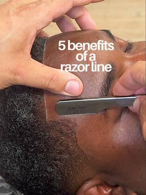 A razor line creates a crisp, clean edge around the hairline or beard, and is one of the best ways to ensure your haircut lasts longer.  Here’s  5 reasons why: 1. Longer-Lasting Results - Razor lines  last longer than trimmer lines because the blade cuts closer to the skin, reducing the appearance of regrowth. 2. Enhanced Precision - The razor allows for greater precision, making it ideal for intricate or detailed designs. 3. Smoother Skin - A razor line removes hair down to the skin, which can also exfoliate the area, leaving it smoother. Proper technique can prevent ingrown hairs and irritation if done carefully and with the right products. 4. Complements Different Styles - Razor lines work well with fades, tapers, and modern hairstyles, enhancing the contrast and making the haircut pop. 5. Confidence Boost - The clean and polished appearance of a razor line can elevate your confidence, especially for special events, professional settings, or social occasions.  * To get the best results, make sure your barber uses a sharp, new razor blade, applies proper pre-shave products if you have sensitive skin, and soothes the skin afterward with aftershave to prevent irritation. #thomascutit #barberstyledirectory #razorline #dermaplaning #razor #razorblade #shavingtips