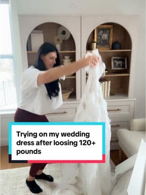 Trying on my wedding dress after 17 years and losing 120lbs I lost the weight in my late 20s and have kept it off for 10 years it’s fun to see how far I have come over the years! #weddingdress #weightloss #100poundweightlossjourney #losingweight #weightlossmotivation #weightlossjouney 