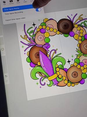 little #mardigras time lapse! boogie wreath for the win! #iPad #digitaldesign #graphicdesign #png #drawing #procreate #digitalcoloring 