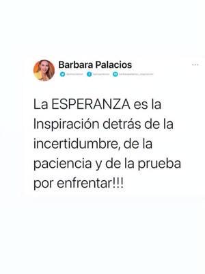 La ESPERANZA sólo se consigue a través de DIOS y la medida dependerá de cuánto tu le crees a EL 🙌🏻 “Justificados, pues, por la fe, tenemos paz para con Dios por medio de nuestro Señor Jesucristo; por quien también tenemos entrada por la fe a esta gracia en la cual estamos firmes, y nos gloriamos en la esperanza de la gloria de Dios. Y no solo esto, sino que también nos gloriamos en las tribulaciones, sabiendo que la tribulación produce paciencia; y la paciencia, prueba; y la prueba, esperanza; y la esperanza no avergüenza; porque el amor de Dios ha sido derramado en nuestros corazones por el Espíritu Santo que nos fue dado.” ‭‭Romanos‬ ‭5‬:‭1‬-‭5‬ ‭ (RVR1960‬‬) Dios te Bendiga Inmensamente 💖 #Esperanza #Romanos5_5 #PalabraDeDios #Inspiration #Inspiracion #SerMejorQueAyer #BarbaraPalacios #Evangelista #Teologa #conferencista  #Autora #LifeCoach #MissUniverse #InspiradoraUniversal  #AtreveteASerBarbara 💖