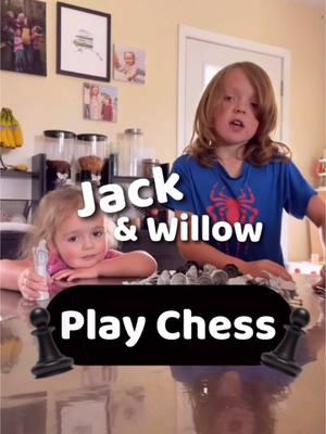 Jack attempts to teach Willow chess. Part one: the setup. 😆 (Jack’s hair didn’t suddenly grow, this is from April of last year! Old footage newly found on my camera roll. The full 5+ minute video is up on YouTube now!) #dartfam #chess #Siblings 