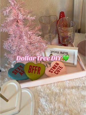 Last years @Dollar Tree Valentine’s Day craft! Did we find the wooden hearts this year? #dollartreefinds #dollartreediy #ValentinesDay #senoralife #artsandcrafts #homedecorideas #bougieonabudget #conversationhearts 