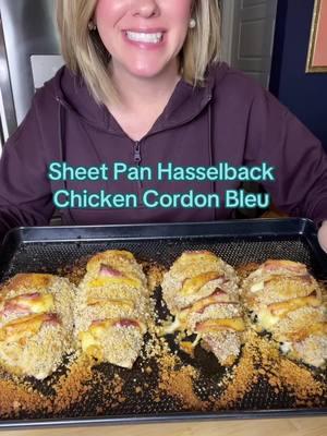 Oh it’s so good!! Sheet Pan Hasselback Chicken Cordon Bleu  Get the printable recipe on StephRealLife.com https://www.stephreallife.com/hasselback-chicken-cordon-bleu/ #sheetpandinner #sheetpancooking #chickencordonbleu #EasyRecipes 