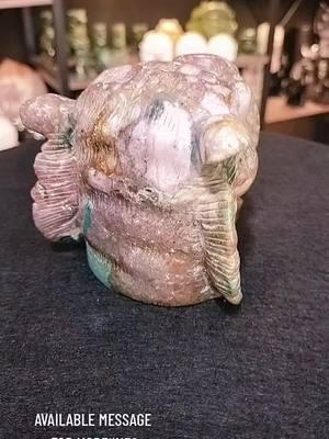 This beautiful tiger head is carved from colorful ocean jasper. He measures 3inches tall by 4 inches wide and weighs 1lb 6oz. He is available for $60 DM if you are interested in claiming. #oceanjasper #tiger #boutique #sinfulraven #statementpiece #shop 