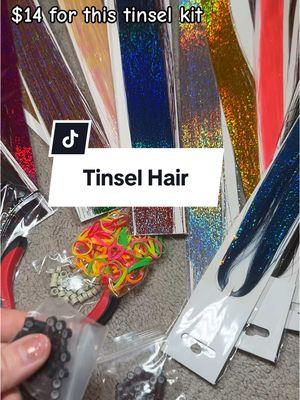 On sale for $14!! This tinsel kit is so fun!! 🤩 #hair #tinsel #tinselhair #hairdone #hairdid #hairextenstions #cutehair #hairstyle 