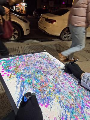 Painting the energy of NYC sidewalk at night #nyc #artist #art #painter #nycart #ambidextrous 