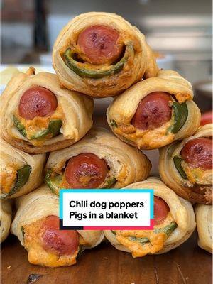 Chili dog poppers pigs in a blanket!  Say what?!  Make sure to get the full recipe at TheNinjacue.com  #chilidog #jalapenopoppers #appetizers #gameday 