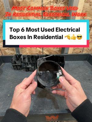 Here are the top 6 most used electrical boxes used in residential wiring!!!  #wkhk #whackhack #thebasementking #residentialelectrician #journeymanelectrician #sparkylife⚡️💡 #masterelectrician #electriciansoftiktok #commercialelectrician #sparkylife⚡️ #fyp #boxes 