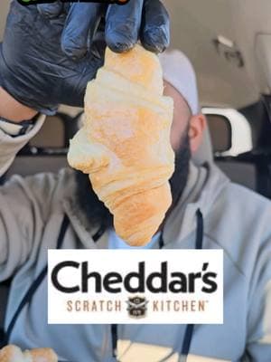 Double tap the screen to fix the sound. If you've never been to Cheddar's, they have the best croissants. It's nothing fancy—just a croissant with butter and honey. I had to get some, and now we’ve got Cheddar's #croissants for the win! #fyp #foryou #Foodie #bread 