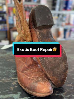 Exotic boot repair!🤯 New full soles & heels #boots #exotic #americascobbler #shoecobbler #satisfying #leather #mensfashion 