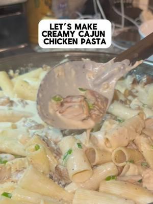 Love Creamy Cajun Chicken Pasta! Super easy recipe. We used thighs but you can use chicken breasts. Swap for seafood like shrimp too. #pasta #pastarecipe #cajunpasta #cajunchicken #EasyRecipe #cajunalfredo