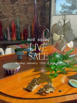 TOMORROW ON INSTAGRAM!!! Mod Squad Live Sale featuring Brandy @midmod.nomad and Marion @midmodmarion! Monday January 13th at 8pm EST 5pm PST! All this amazing vintage and more will be available! We will see you then!  #midmodmarion #vtgforsale #midmodnomad #modsquadlivesale #swungvase #lesmith #lesmithglass #arabiafinland #empoli #empoliglass #brassdecor #mymidcenturymix #vintageforsale #vintagecommunity #vintageblog #vintageblogger #vintagecommunityforsale #midcenturydecor #cathrineholm #cathrineholmlotus #vintagekitchenware #vintagekitchenforsale #shelfiedecor 