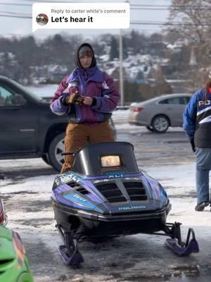 Replying to @carter white  just a little rip around the parking lot today🤙🏻 #greasytriple #xlt #polaris #snowmobile #sledgirlz #fypシ #trending 