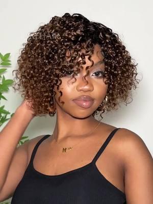 Rock the pixie life! 🔥 Natural ombre brown tones and a pixie cut you’ll love 🤩🤩 Search wig id "0096" in my bio to shop now⬆️ #fyp #ilikehairwig #ombrewig #brownwig #curlywig #wigwithbangs #pixiewig #wigreview #gluelesswig #blackgirlmagic