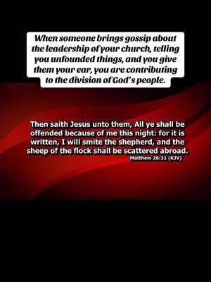 When someone brings gossip about the leadership of your church, telling you unfounded things, and you give them your ear, you are contributing to the division of God’s people. #abeldamina #religion #christianity #christianitytiktok #damina #nigeriapastor #christianitytok #christianitytiktok #prophets #bishop #pastors #ministry #bible #prayer #division #church #flock 