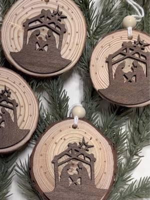 I made a lot of these wood slice ornaments this Christmas and never got around to showing them! Better late than never🤷🏻‍♀️ #balsawood #lasercutwood #lasercutornaments #laserwood #laserwoodcutting #woodslice #woodsliceart #creatorsearchinsights 