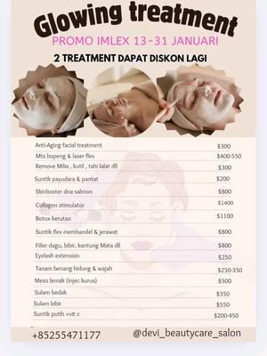 #promoperawatanhongkong #promoperawatanwajah #fyp #fyppppppppppppppppppppppp #viral #hongkong #perawatankecantikanhongkong #devibeautycare_123 #devi_beautycare_salon #perawatankecantikan #promo #fillerhongkong #fillergarissenyum #filler #suntiklemak #mesolemak #miliaremovaltreatment #skinbooster #dnasalmon #tanambenang 